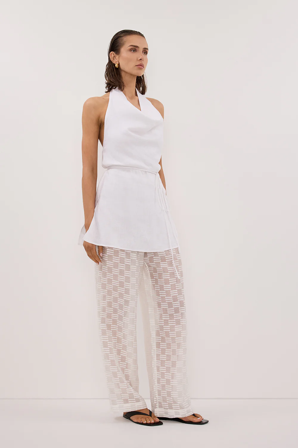 ELBA WHITE SHEER CHECK PANT - Yukikoi