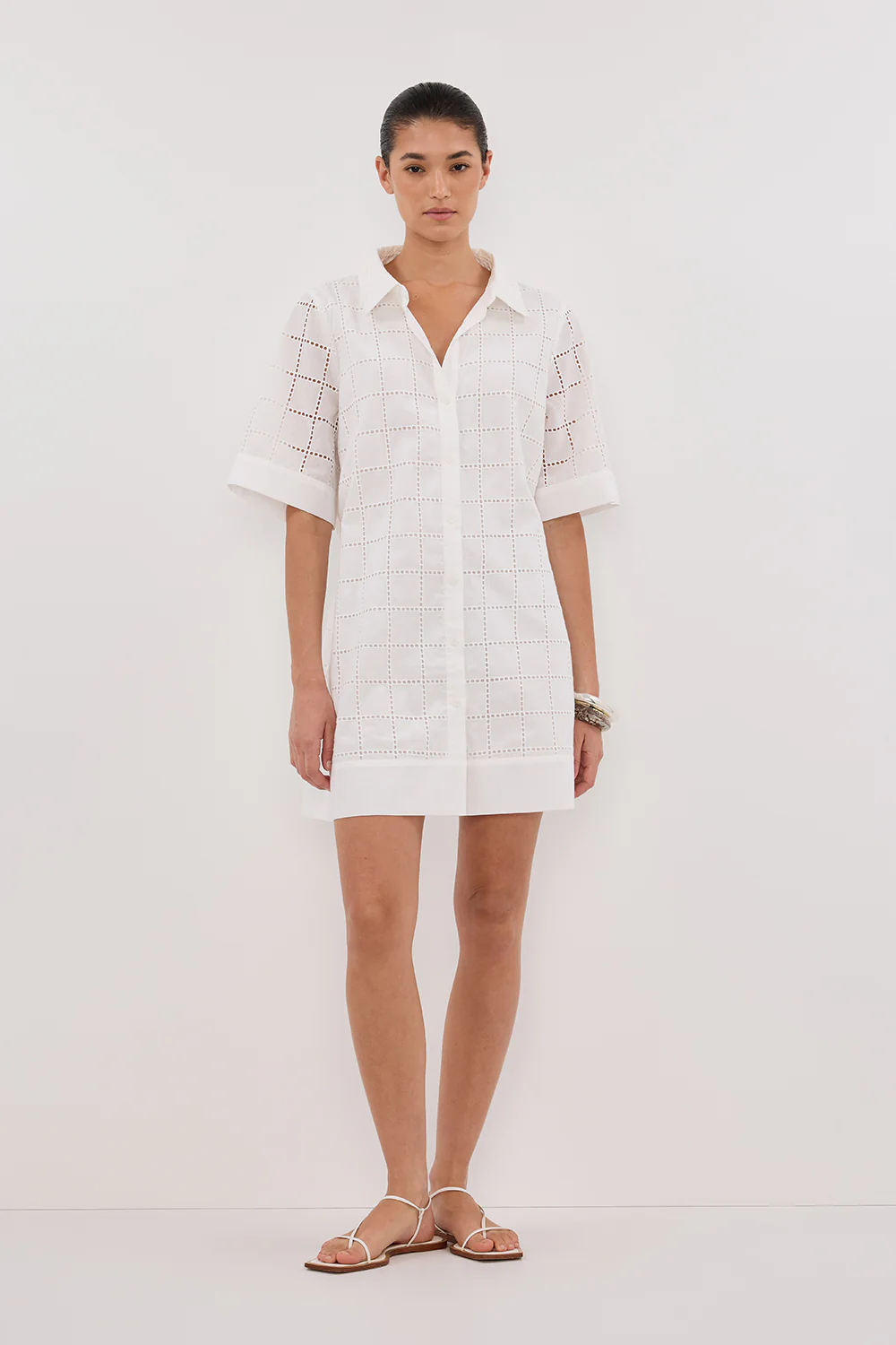 OWEN WHITE SLEEVED BRODERIE MINI DRESS - Yukikoi
