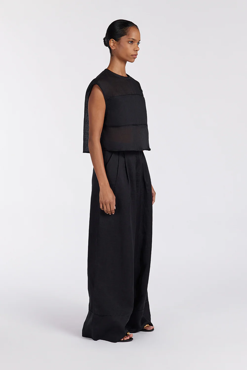 KAI BLACK RAMIE PANELLED TOP - Yukikoi