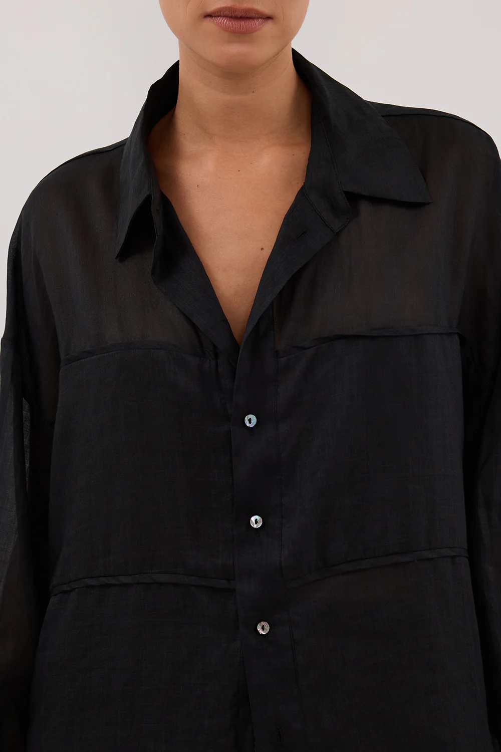 KAI BLACK OVERSIZED RAMIE LONG SLEEVE SHIRT - Yukikoi