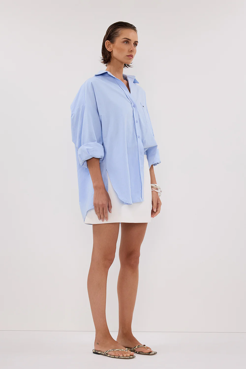 RHEA BLUE OVERSIZED COTTON SHIRT - Yukikoi