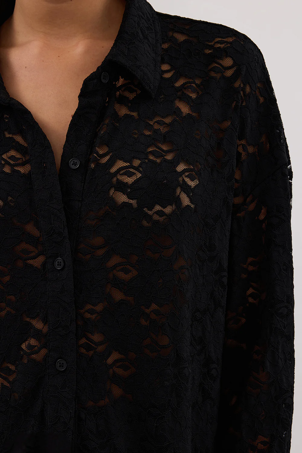 LOULA BLACK LACE LONG SLEEVE SHIRT - Yukikoi