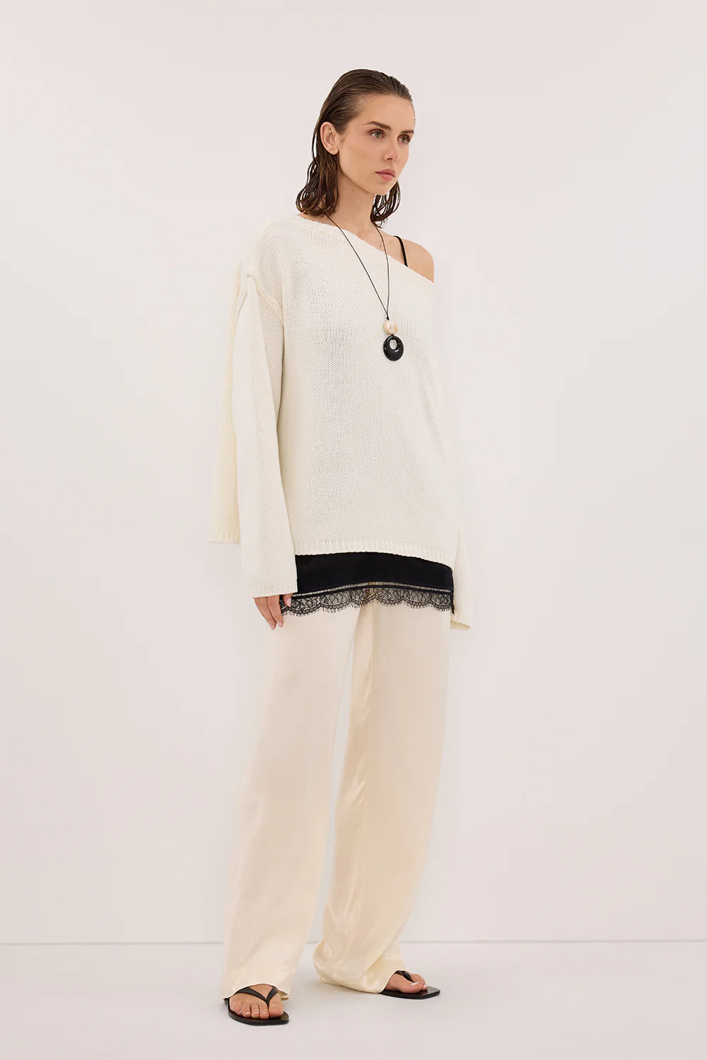 MONICA CREAM SATIN PANT - Yukikoi