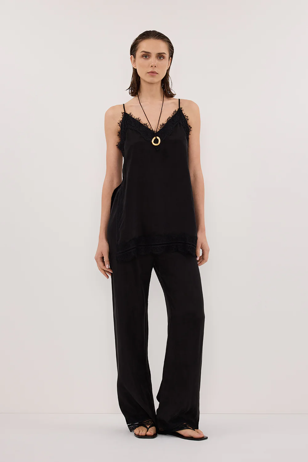 ANDREA BLACK CUPRO LACE PANT - Yukikoi