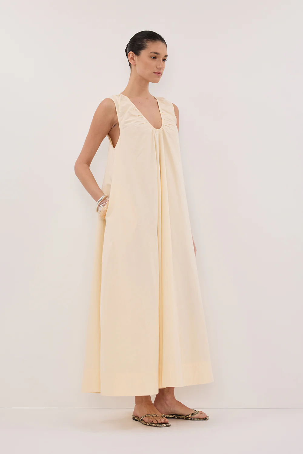 GABBY BUTTERMILK OVERSIZED COTTON MIDI DRESS - Yukikoi