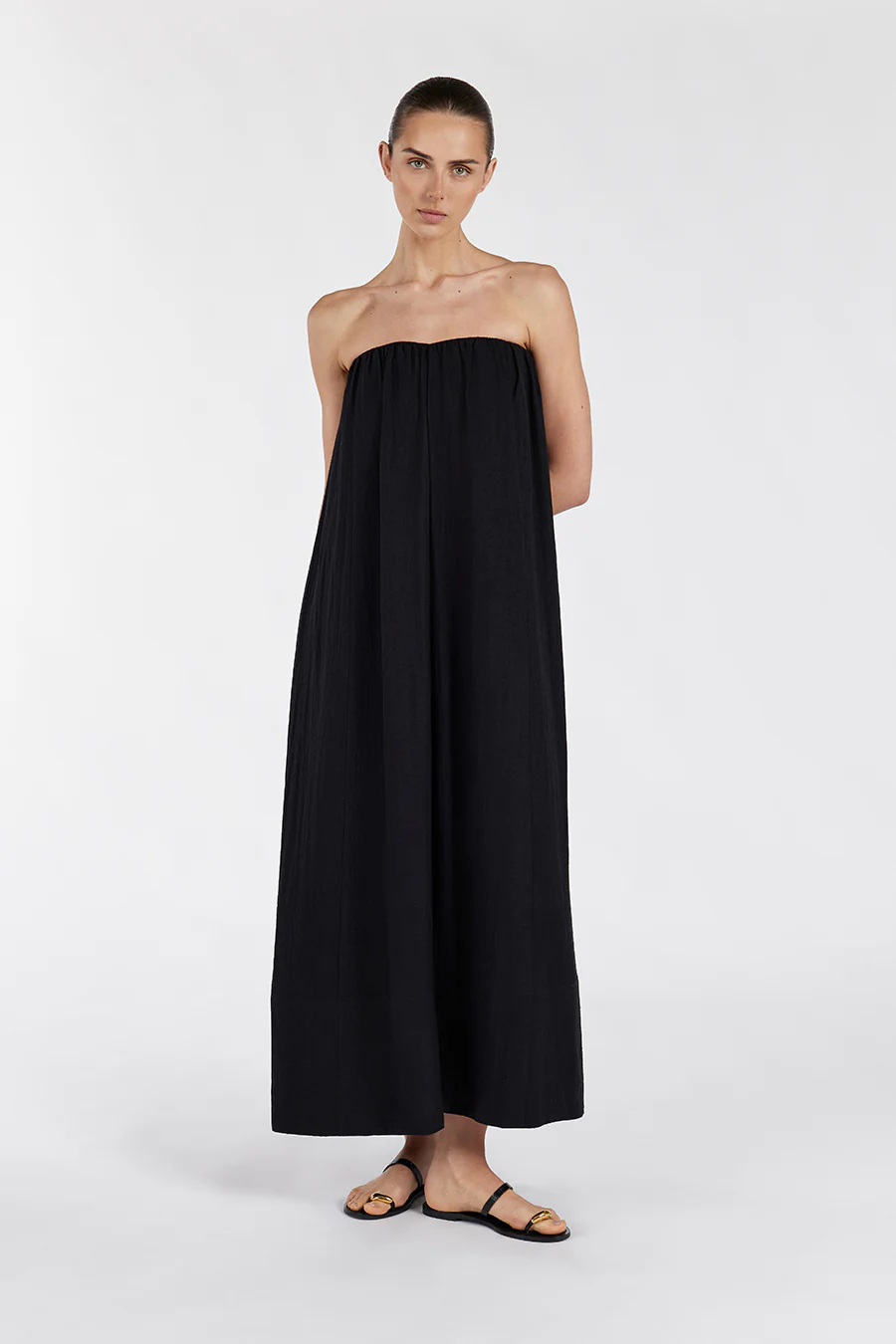 SHANIYA BLACK STRAPLESS MIDI DRESS - Yukikoi