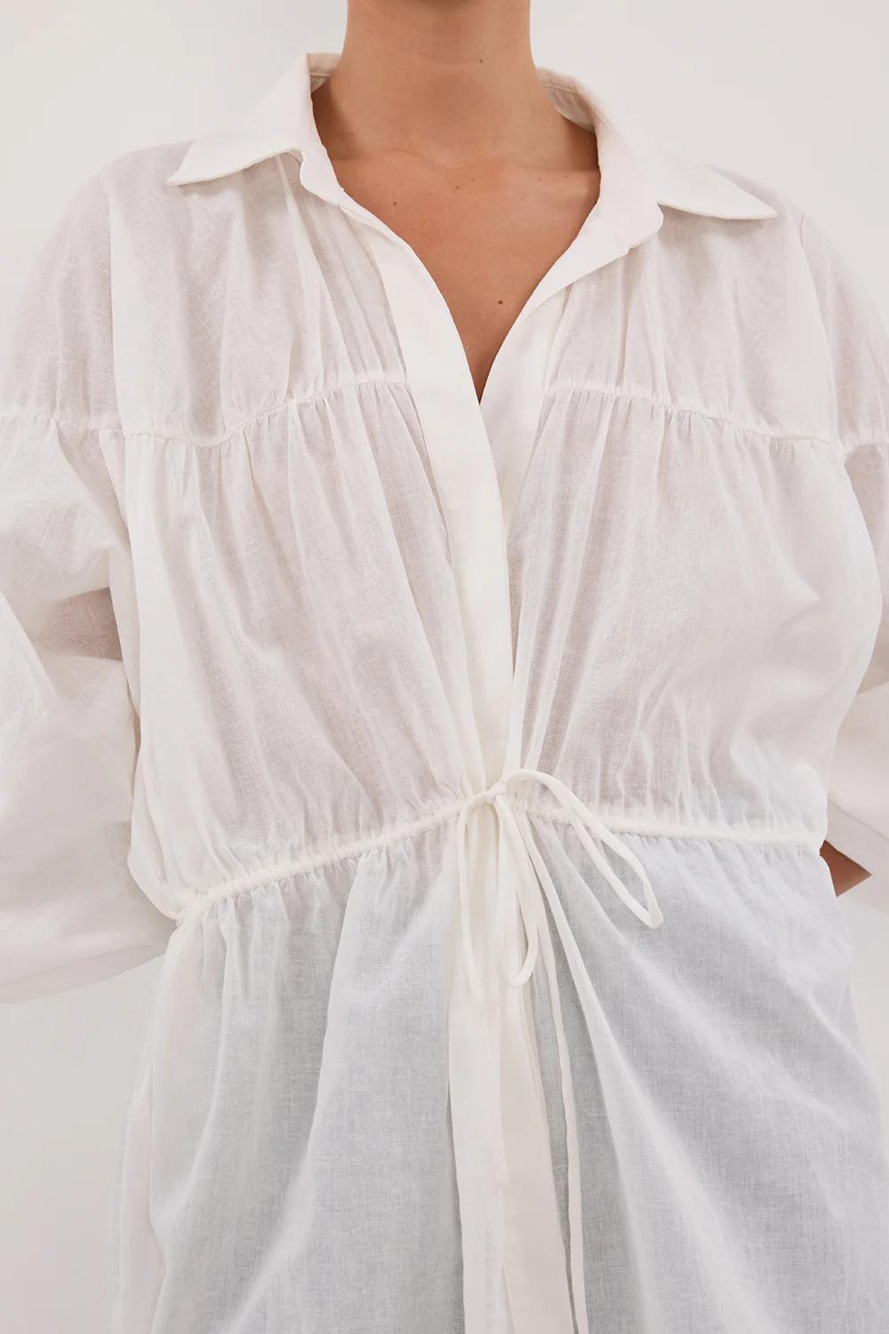 FLOYCE WHITE LINEN LONG SLEEVE TOP - Yukikoi