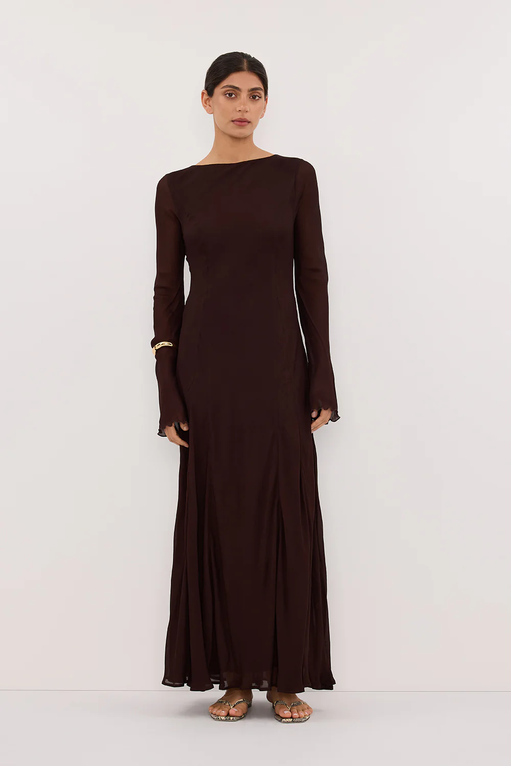 ELODIE DARK CHOC LONG SLEEVE MAXI DRESS - Yukikoi