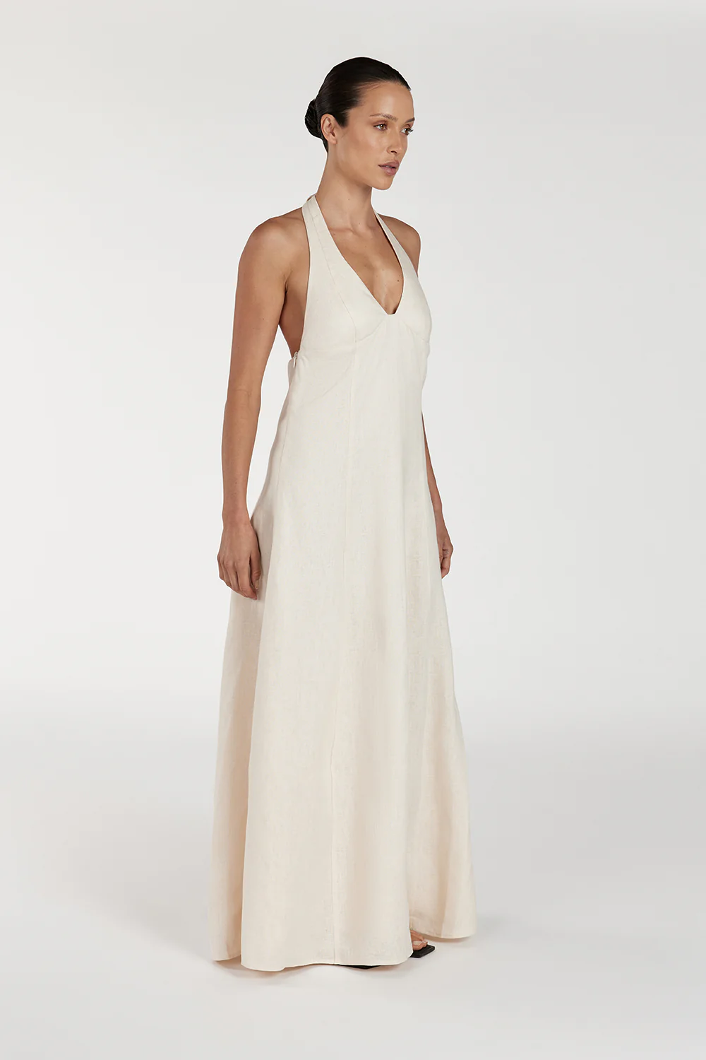 AUDREY CREAM HALTER LINEN DRESS - Yukikoi