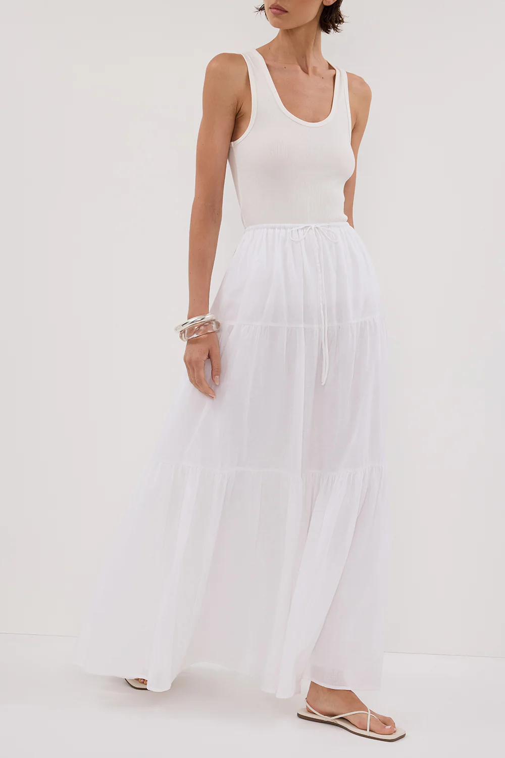 FLETCHER WHITE TIERED MAXI SKIRT - Yukikoi
