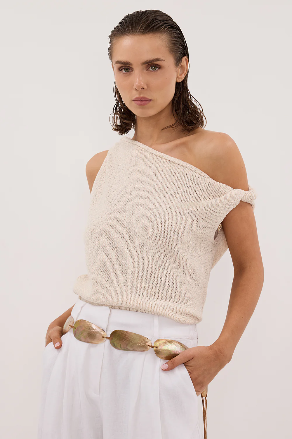 KARA SANDSTONE ASYM KNIT TOP - Yukikoi