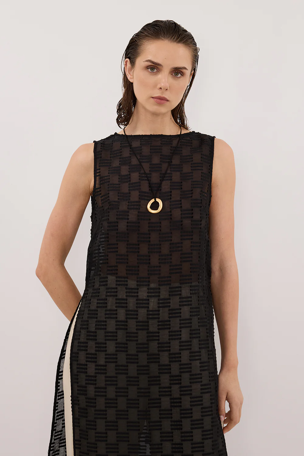 ELBA BLACK SHEER TUNIC TOP - Yukikoi