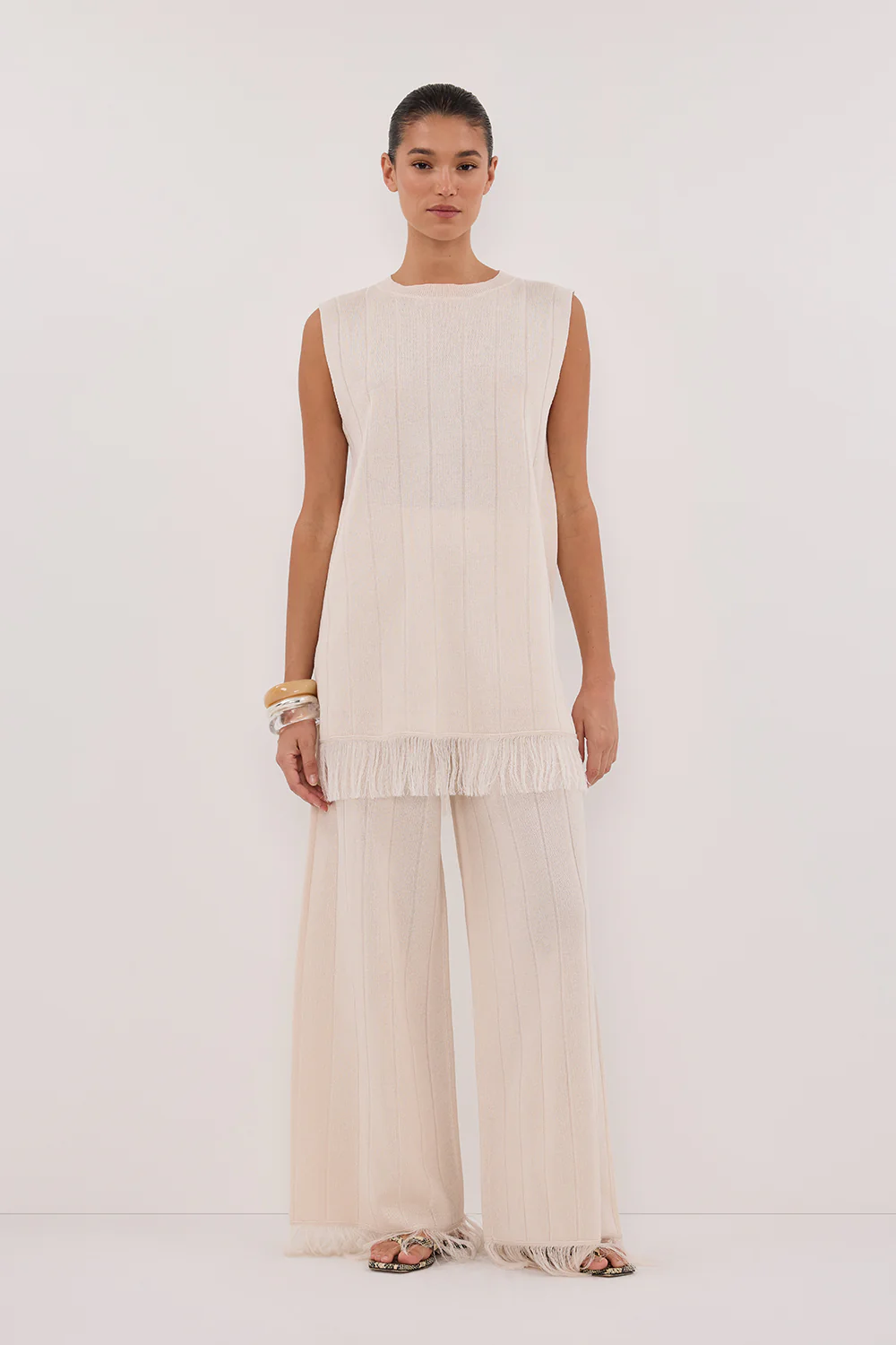 ARIA CREAM FRINGED TUNIC TOP - Yukikoi