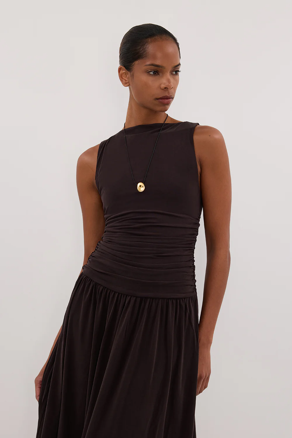 MEG BURNT CHOC SLEEVELESS KNIT MIDI DRESS - Yukikoi