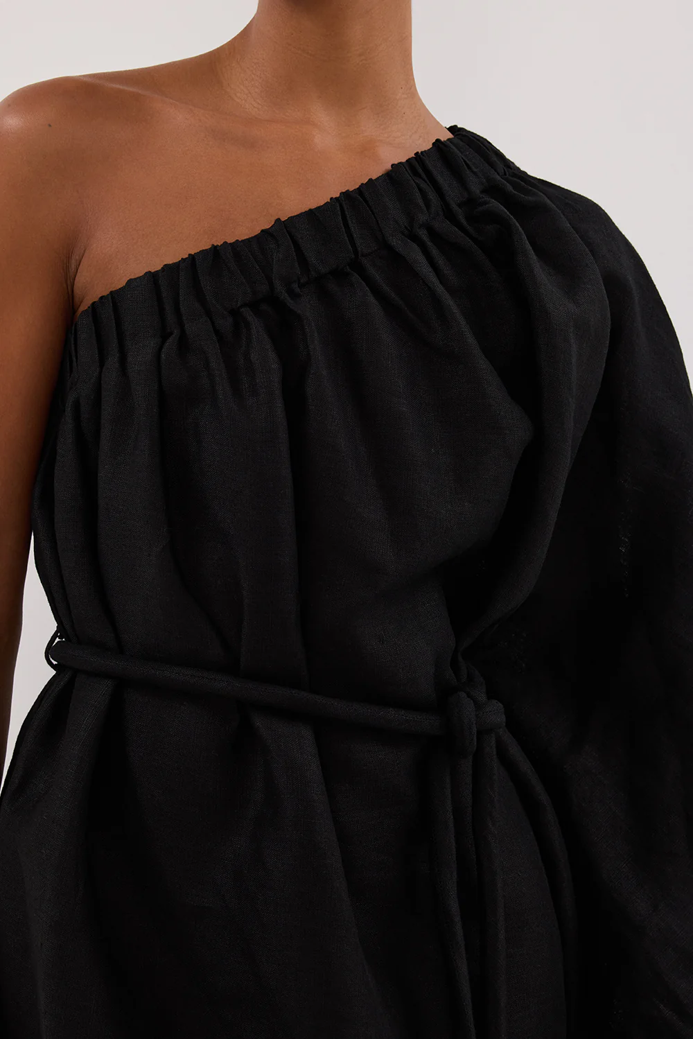 AURELIA BLACK ASYM LINEN MINI DRESS - Yukikoi