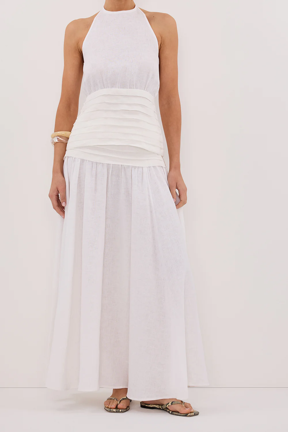 HALLIE WHITE LINEN MIDI SKIRT - Yukikoi