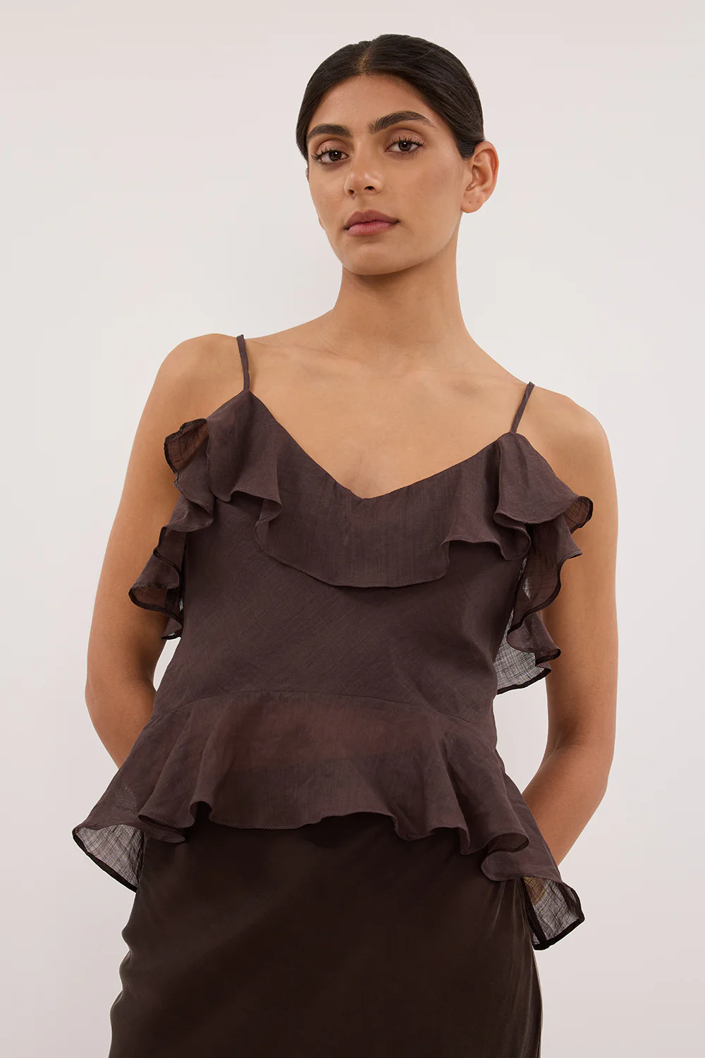 SARA DARK CHOC RAMIE CAMI TOP - Yukikoi