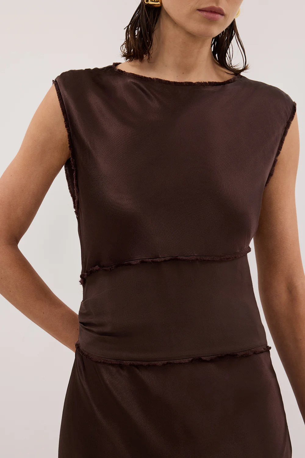 MONICA BITTER CHOCOLATE SATIN MIDI DRESS - Yukikoi