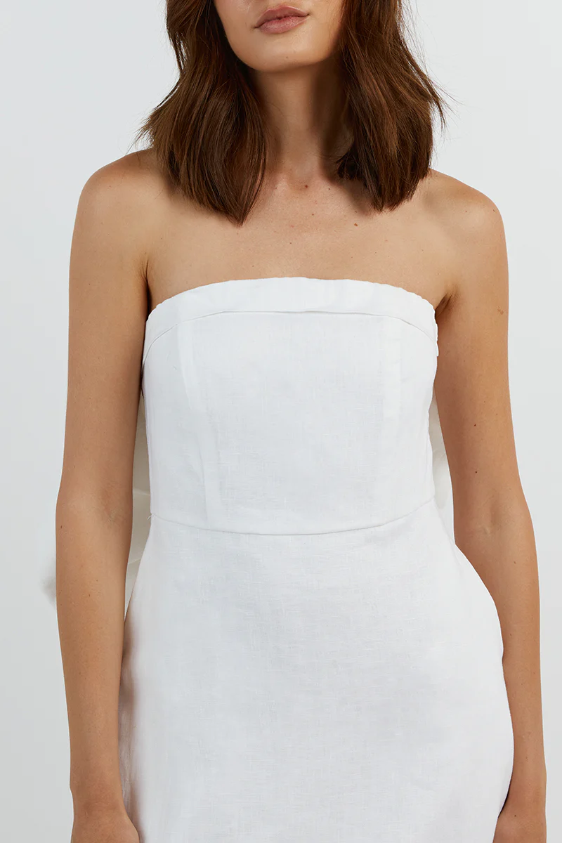 AISLE WHITE LINEN BACK BOW DRESS - Yukikoi