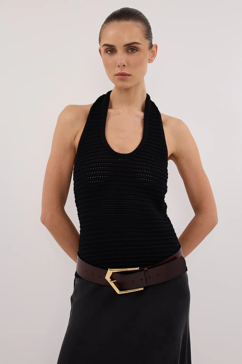 GINA BLACK HALTER CROCHET TOP - Yukikoi