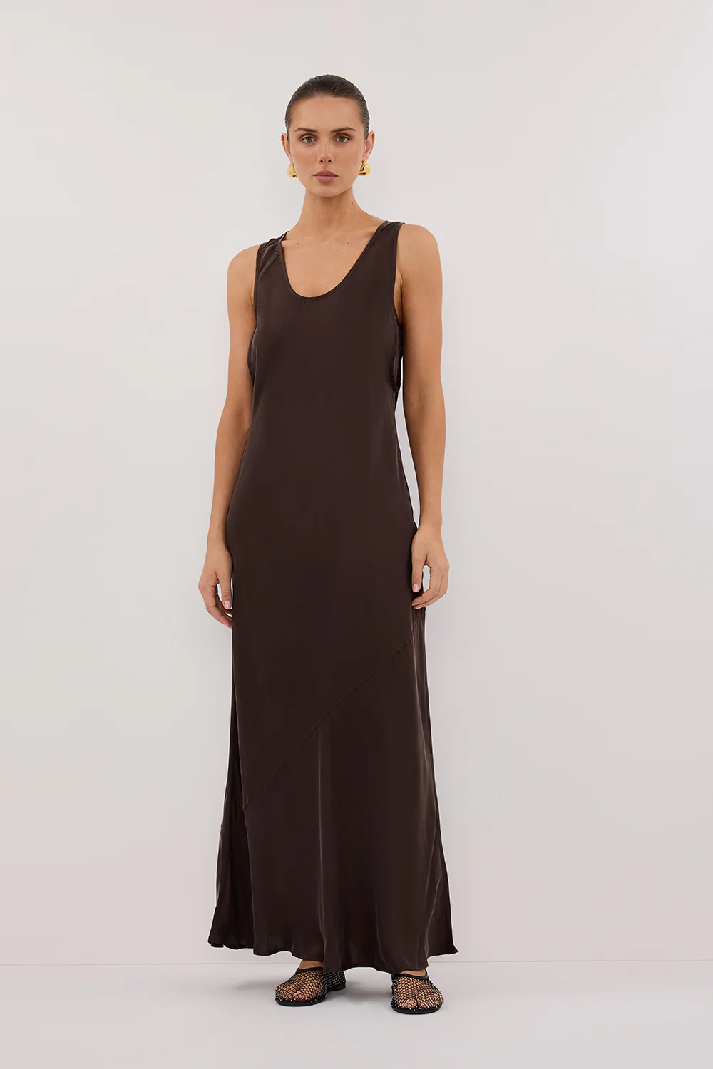 DARCY BITTER CHOC SILK MAXI DRESS - Yukikoi