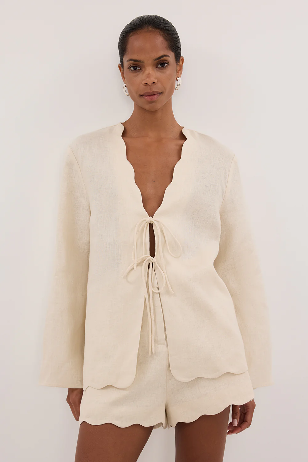 LELA SANDSTONE LONG SLEEVE LINEN TOP - Yukikoi