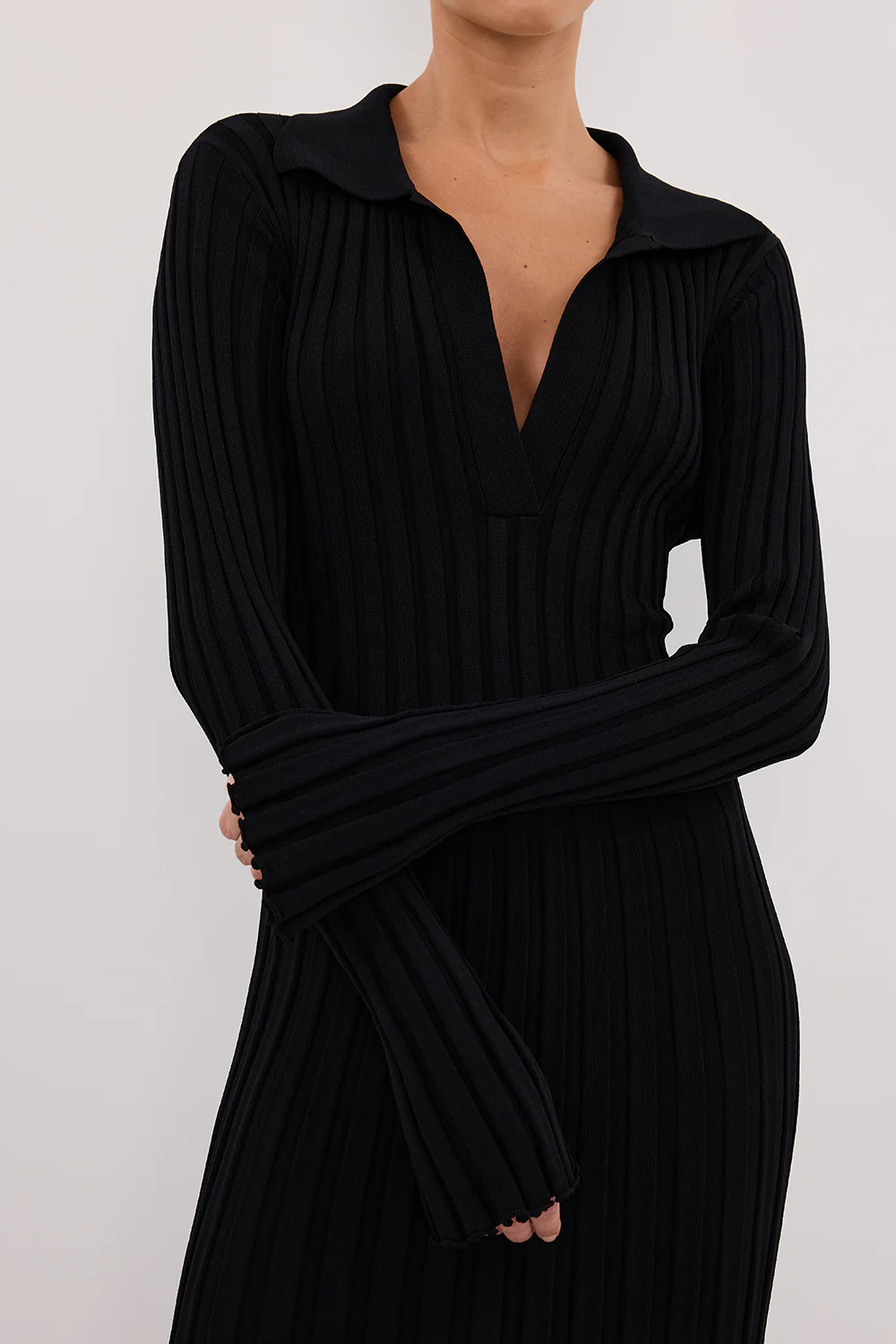 HAL BLACK LONG SLEEVE KNIT MIDI DRESS - Yukikoi
