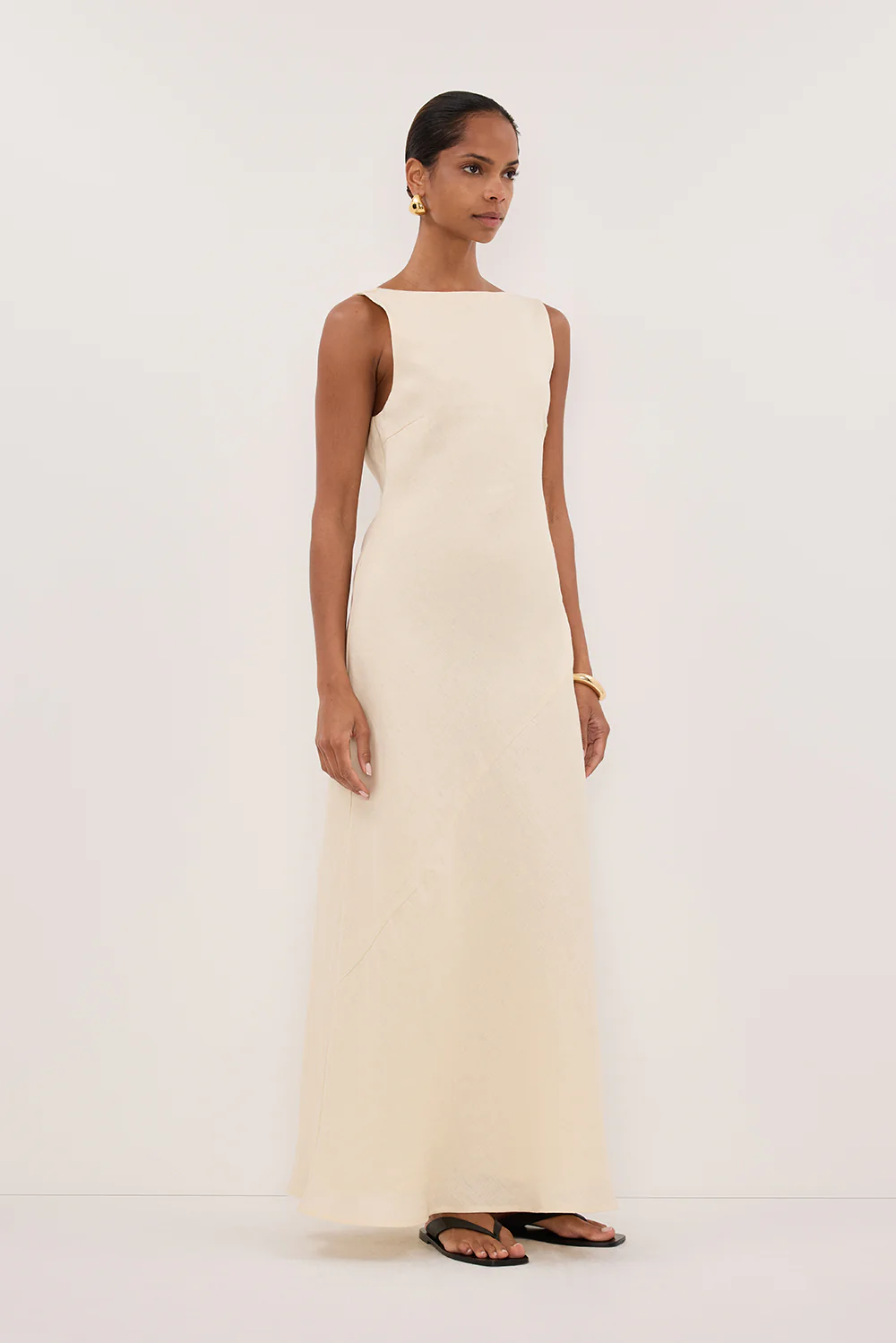 LACY STRAW SLEEVELESS LINEN MIDI DRESS - Yukikoi