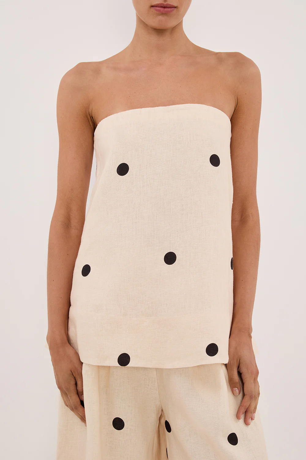 BEVERLY CREAM SPOT STRAPLESS TOP - Yukikoi