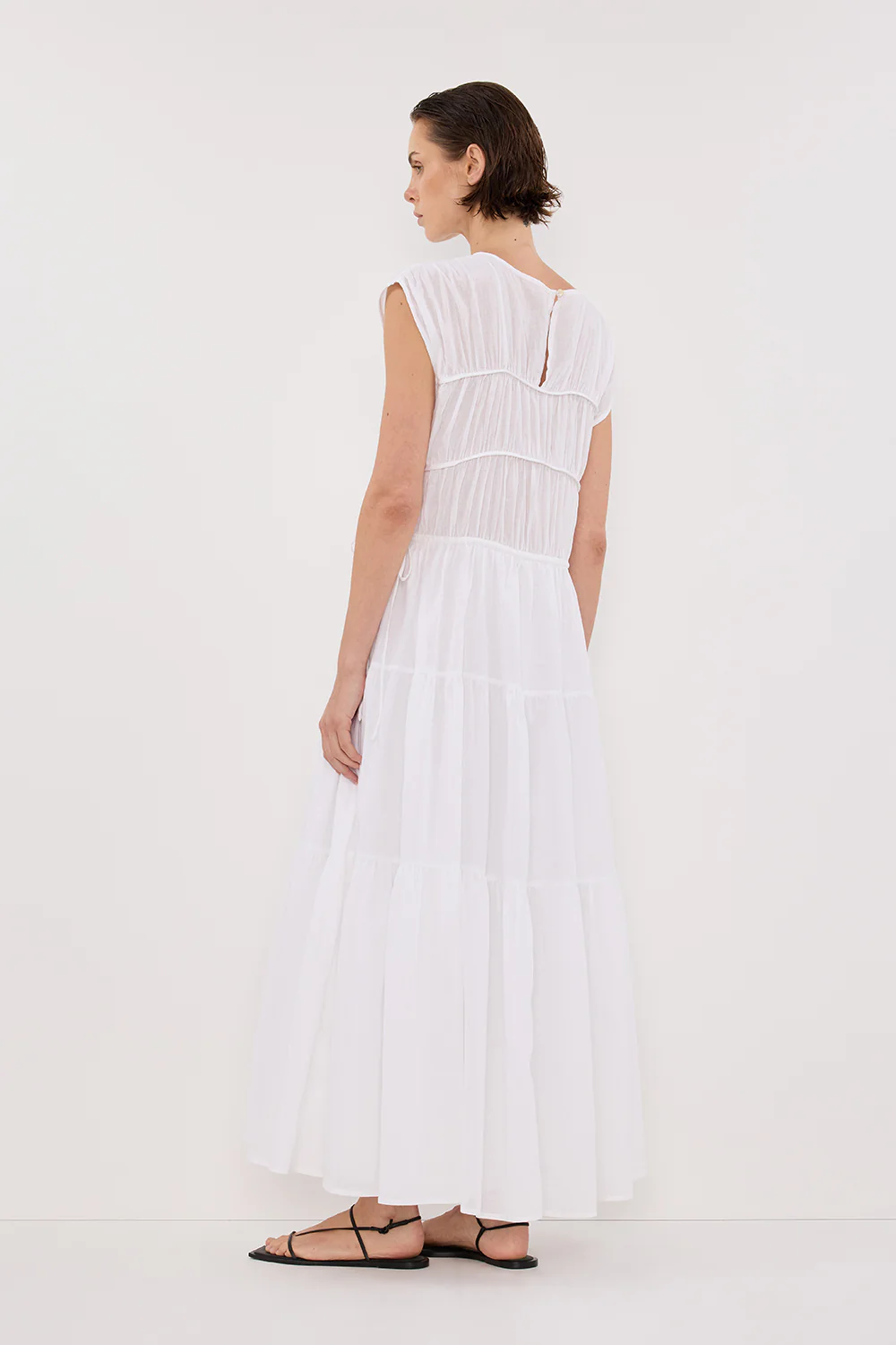 FLYNN WHITE LINEN BLEND MIDI DRESS - Yukikoi