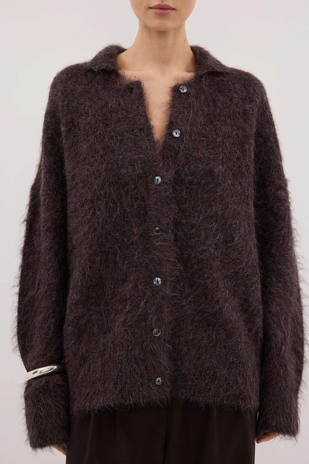 SALMA WINE POLO NECK KNIT CARDIGAN - Yukikoi