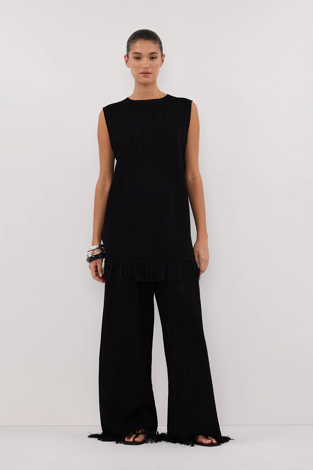 ARIA BLACK FRINGED TUNIC TOP - Yukikoi