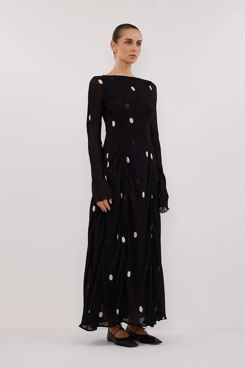 LAURA BLACK SPOT MIDI DRESS - Yukikoi