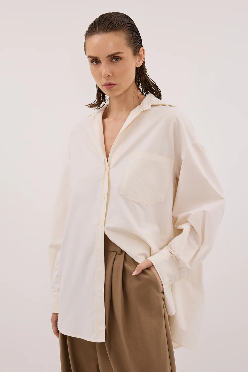 RHEA 2.0 CREAM OVERSIZED COTTON SHIRT - Yukikoi