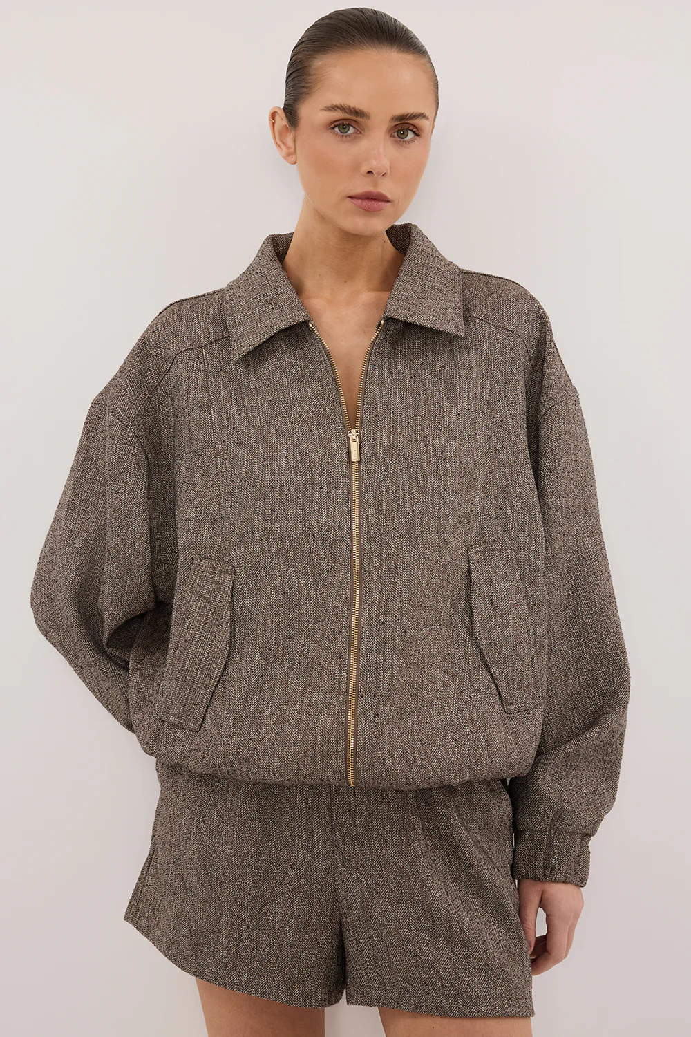 FRANKIE CHOC TWEED BOMBER JACKET - Yukikoi