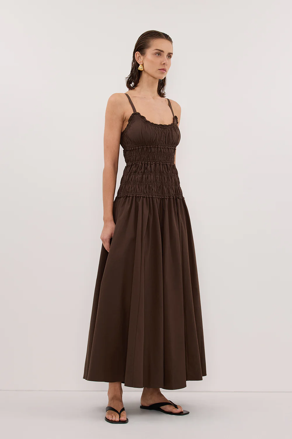 TOBY BITTER CHOC COTTON MIDI DRESS - Yukikoi