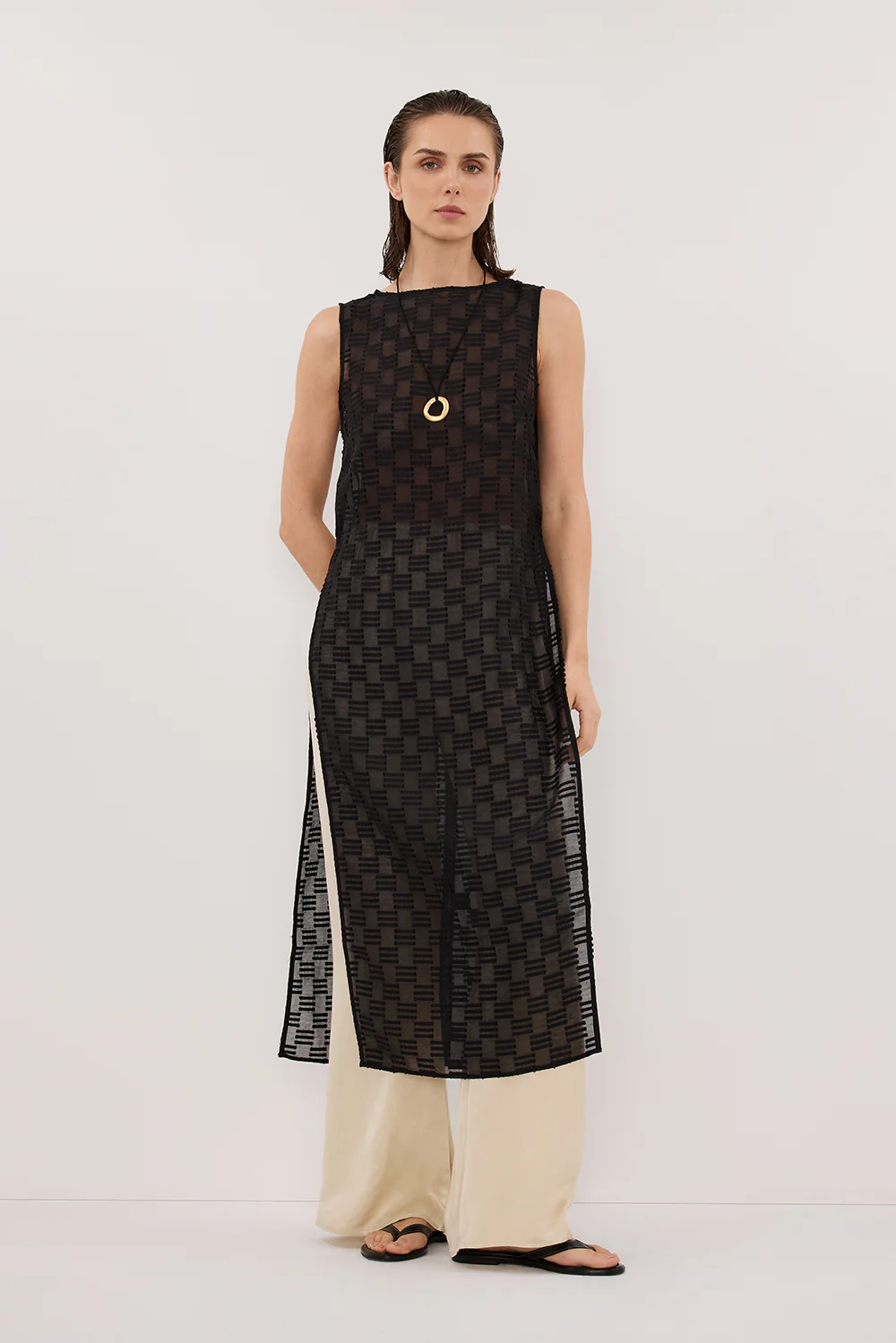 ELBA BLACK SHEER TUNIC TOP - Yukikoi