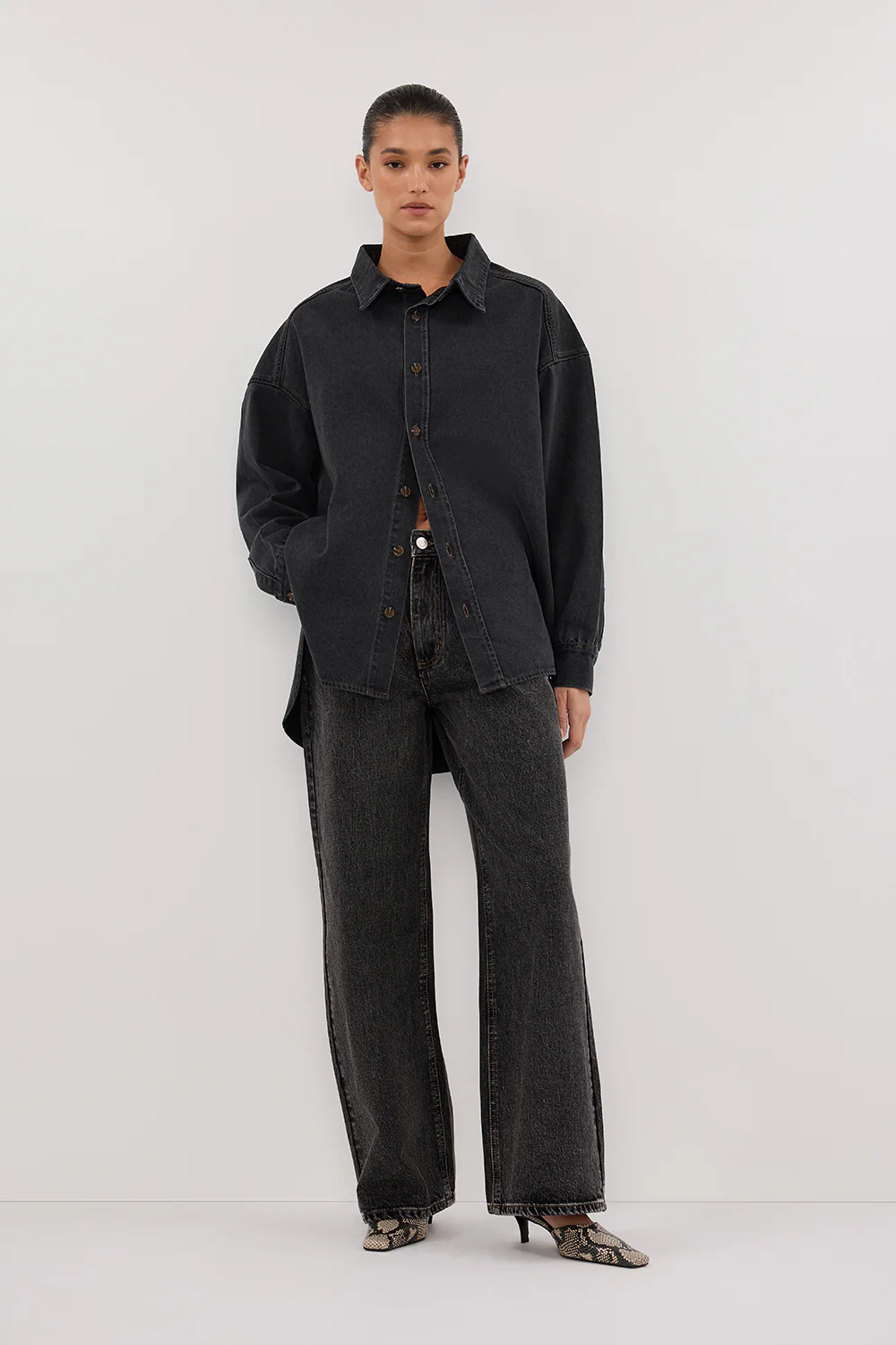 ASHTON WASHED BLACK OVERSIZED DENIM SHIRT - Yukikoi
