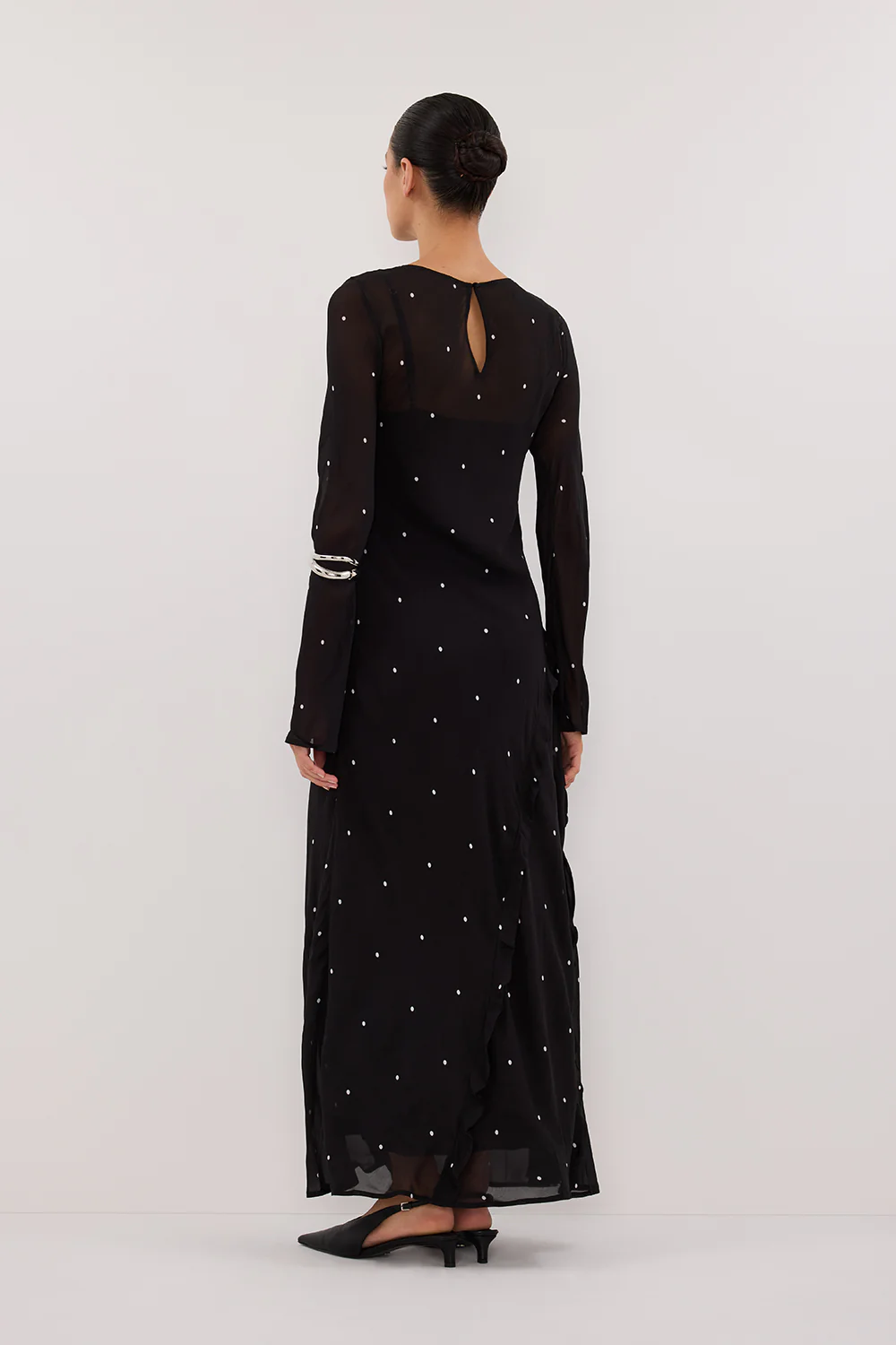 MELROSE BLACK SPOT LONG SLEEVE MAXI DRESS - Yukikoi