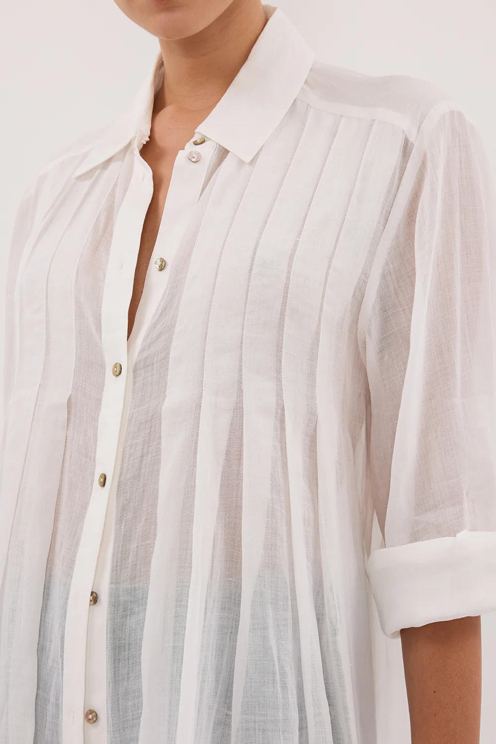 CARMEL WHITE RAMIE SHIRT DRESS - Yukikoi