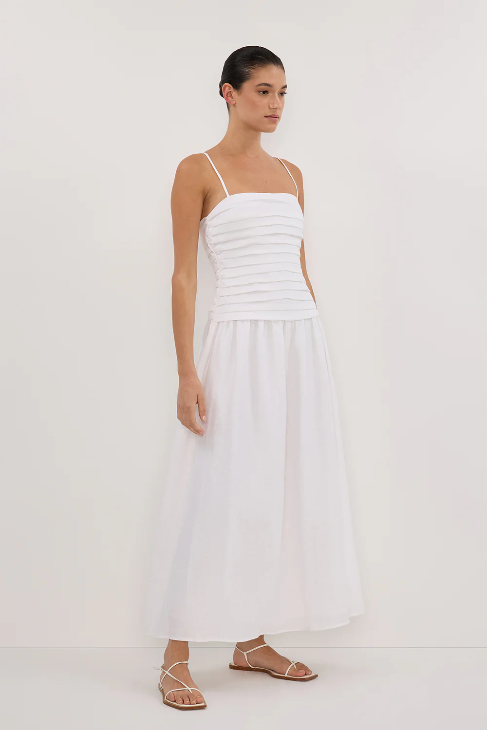 REECE WHITE LINEN MIDI DRESS - Yukikoi