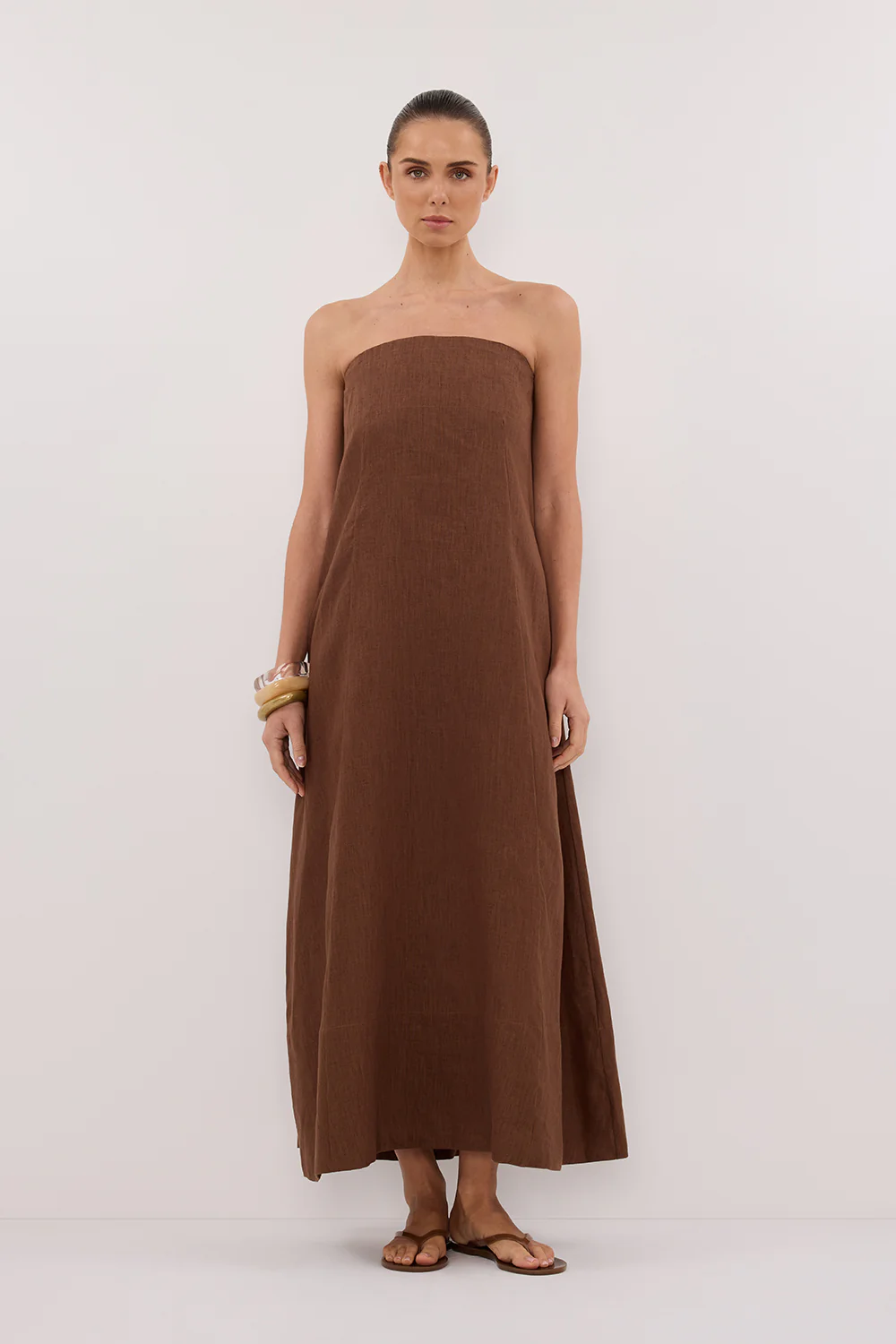 KINSLEY FONDANT LINEN STRAPLESS MIDI DRESS - Yukikoi