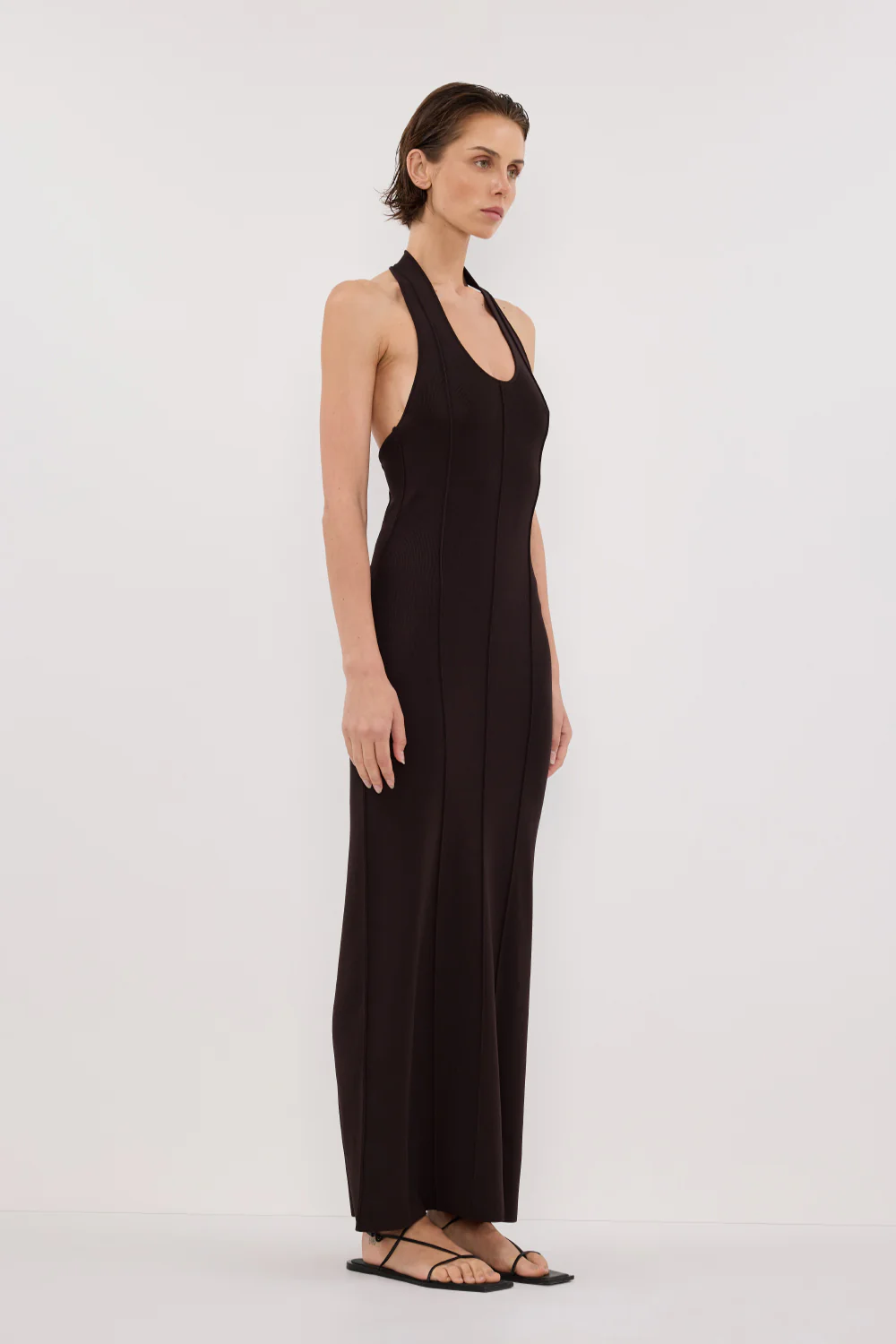 LISS BITTER CHOC HALTER MAXI DRESS - Yukikoi