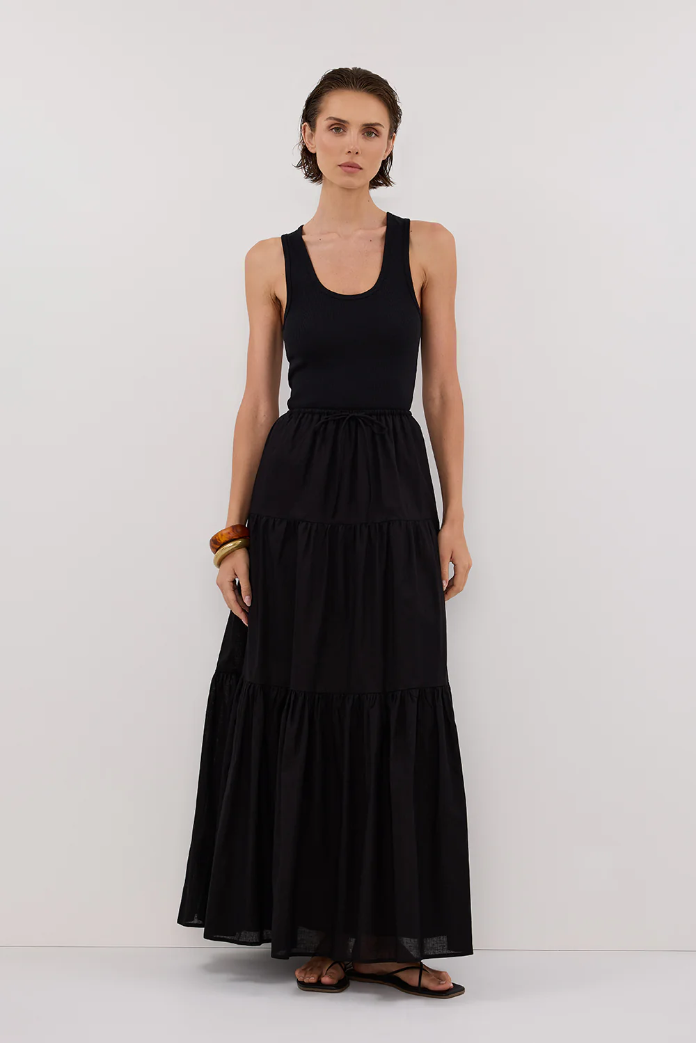 FLETCHER BLACK TIERED MAXI SKIRT - Yukikoi