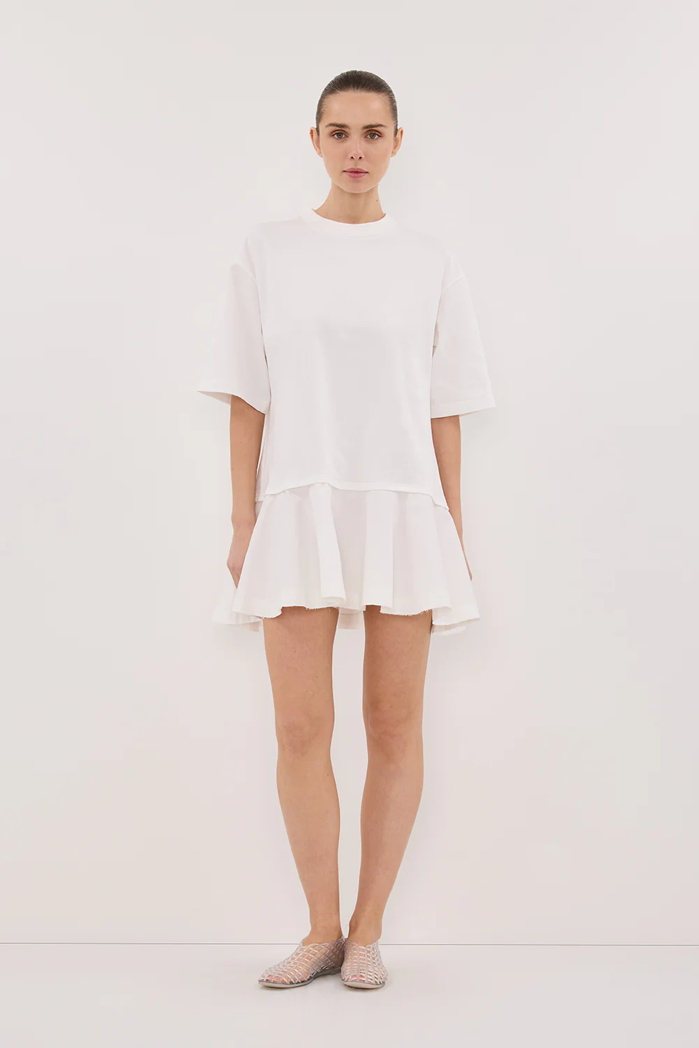 NOAH WHITE SHORT SLEEVE RUFFLE MINI DRESS - Yukikoi