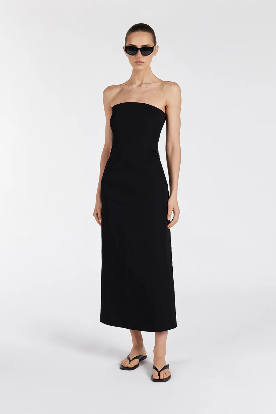 OPAL BLACK STRAPLESS MIDI DRESS - Yukikoi