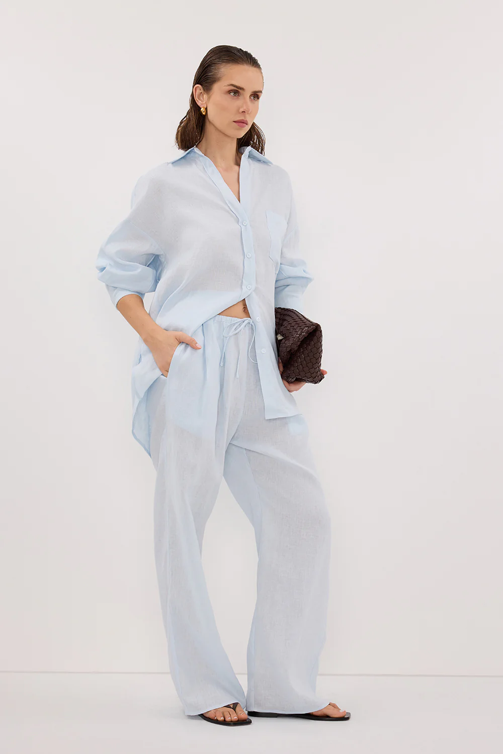 ELLIS ICE BLUE LONG SLEEVE LINEN SHIRT - Yukikoi