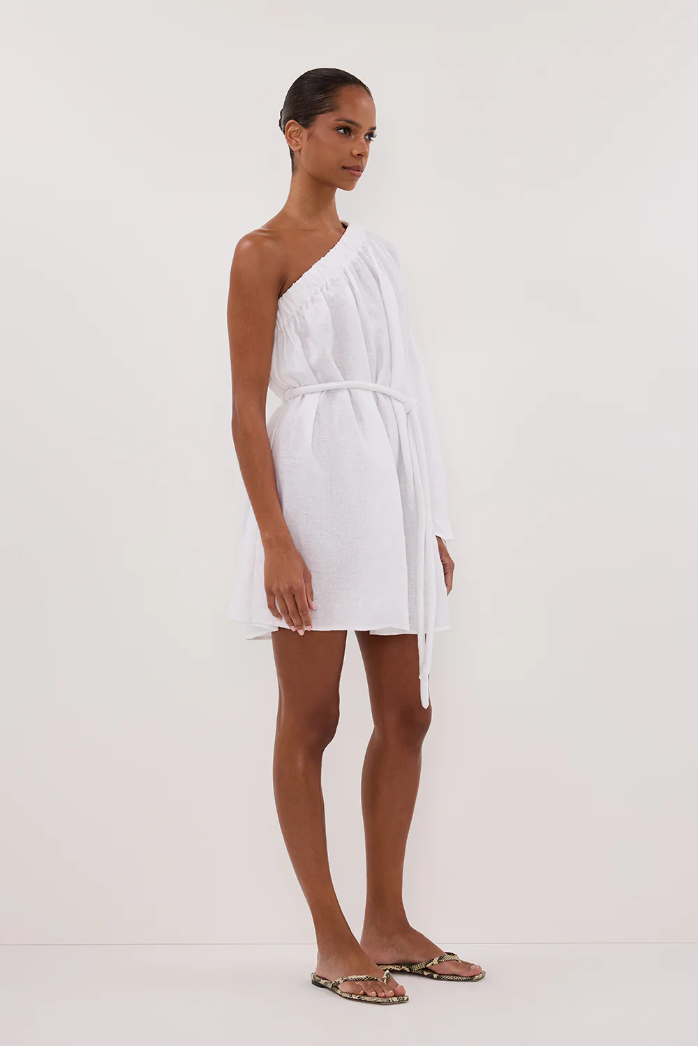 AURELIA WHITE ASYM LINEN MINI DRESS - Yukikoi
