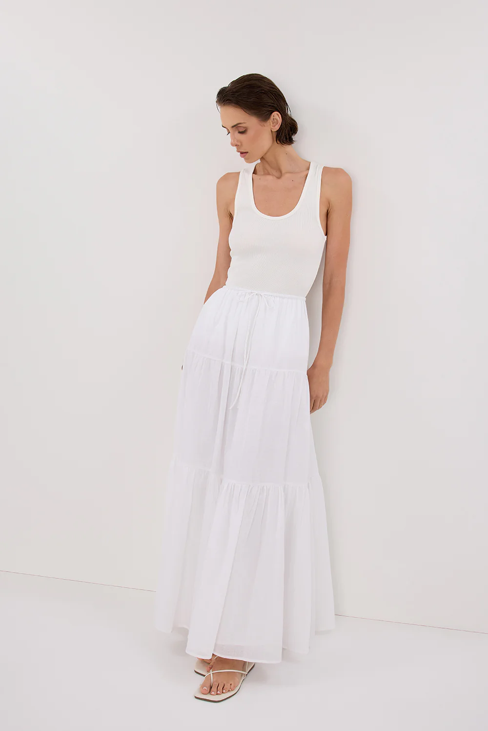 FLETCHER WHITE TIERED MAXI SKIRT - Yukikoi