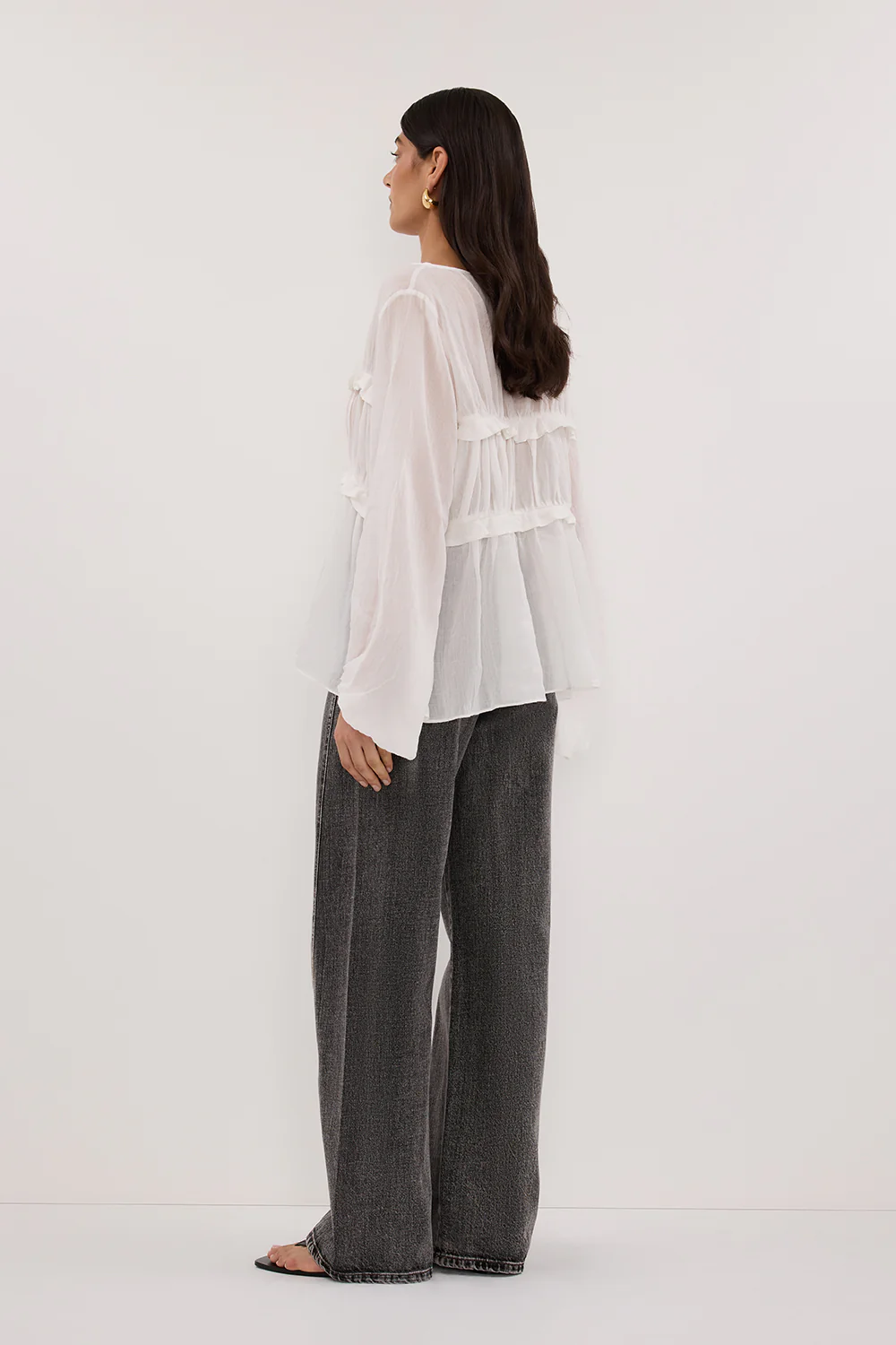 MILA WHITE RAMIE LONG SLEEVE FRILL TOP - Yukikoi